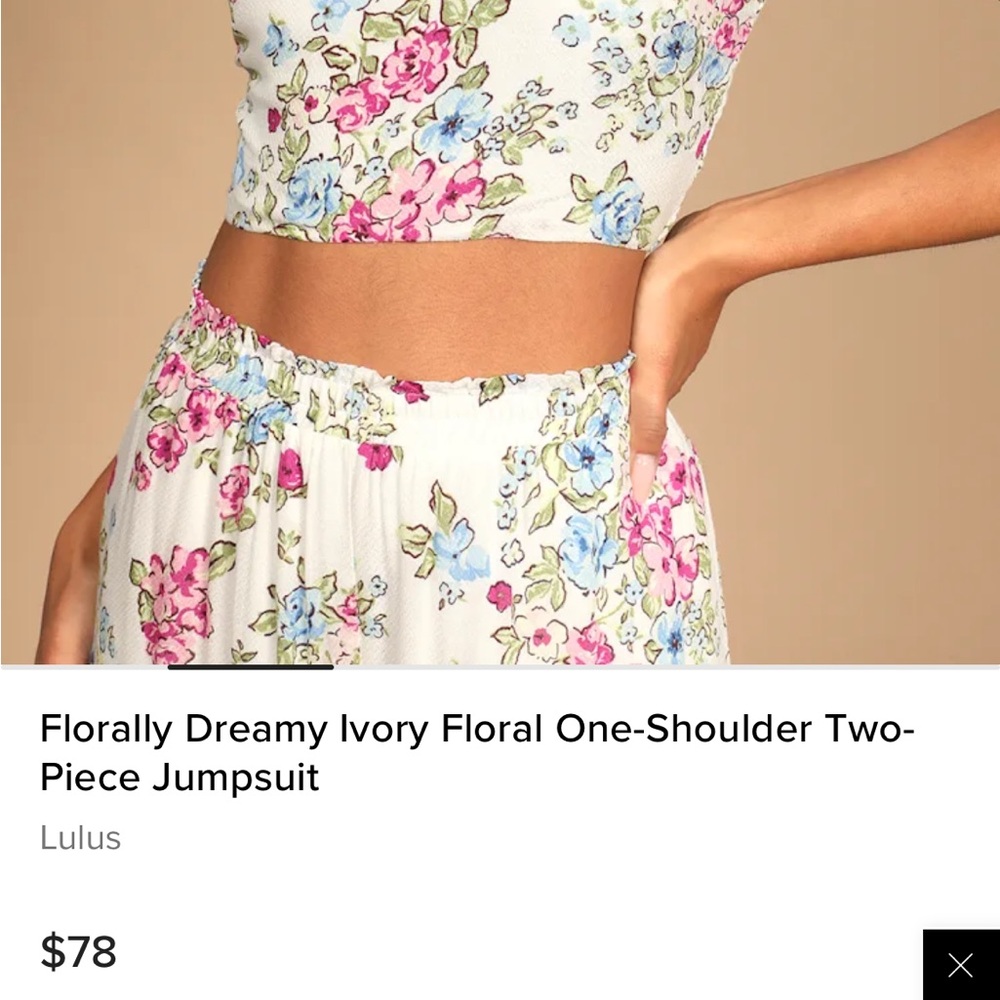 Lulus | Florally Dreamy Ivory Floral One-Shoulder Two-Piece Jumpsuit Small - Picture 4 of 8